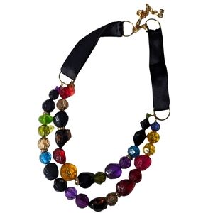 Express colorful bead ribbon statement necklace